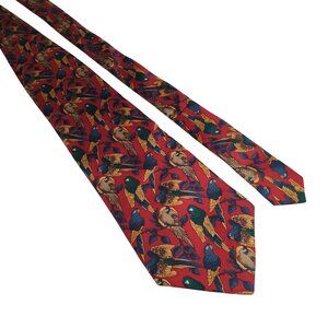 Vintage Necktie Van Heusen 417 Bird Pattern Men Tie Parrot Aviary Vet All Silk